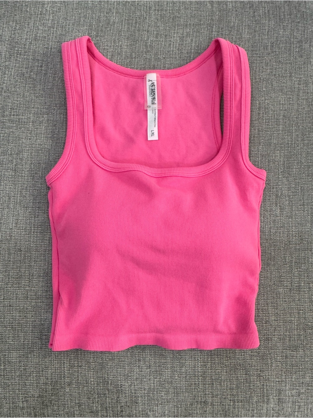 As Revival by Altar’d State Hot Pink Ribbed Square-Neck Cropped Tank; size L/XL